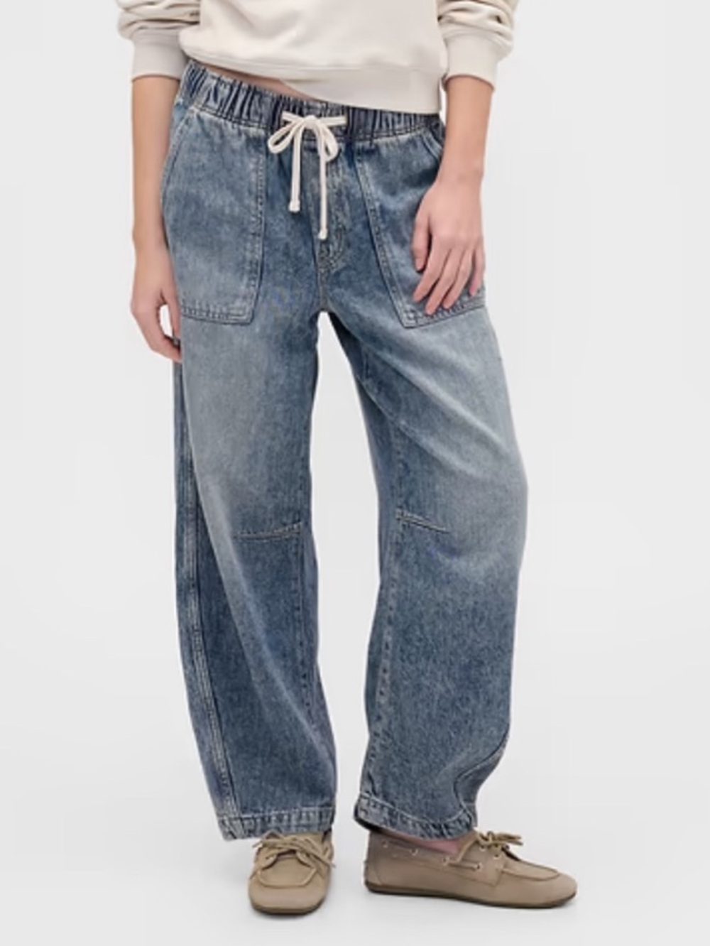 GAP Mid Rise Supersoft Pull-On Barrel Jeans Size Small Short (25” inseam)
